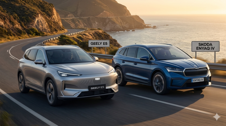 SUV Compactos frente a frente: Geely E5 vs Skoda Enyaq iV, ¿cuál elegir en 2026? Geely E5 vs Skoda Enyaq iV